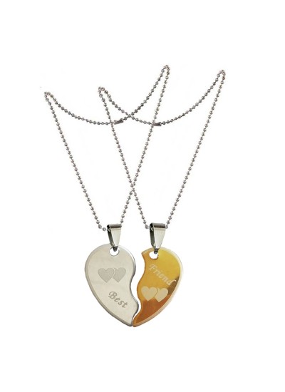 Two Pieces Couple Heart Shape Necklace by Menjewell 